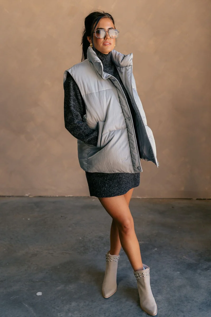 Reagan Grey Oversized Puffer Vest