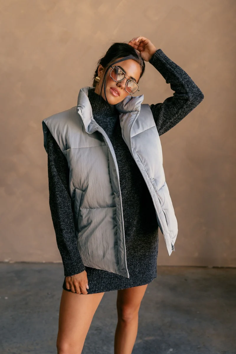 Reagan Grey Oversized Puffer Vest - Image 2