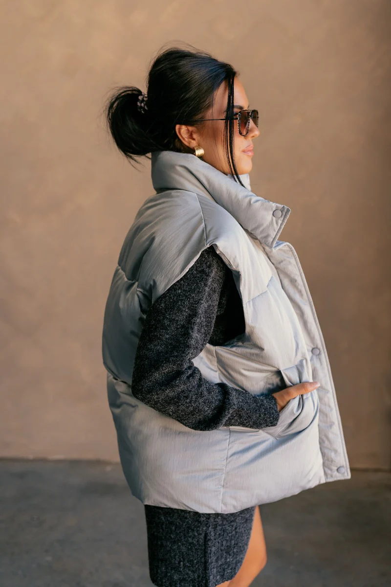 Reagan Grey Oversized Puffer Vest - Image 4