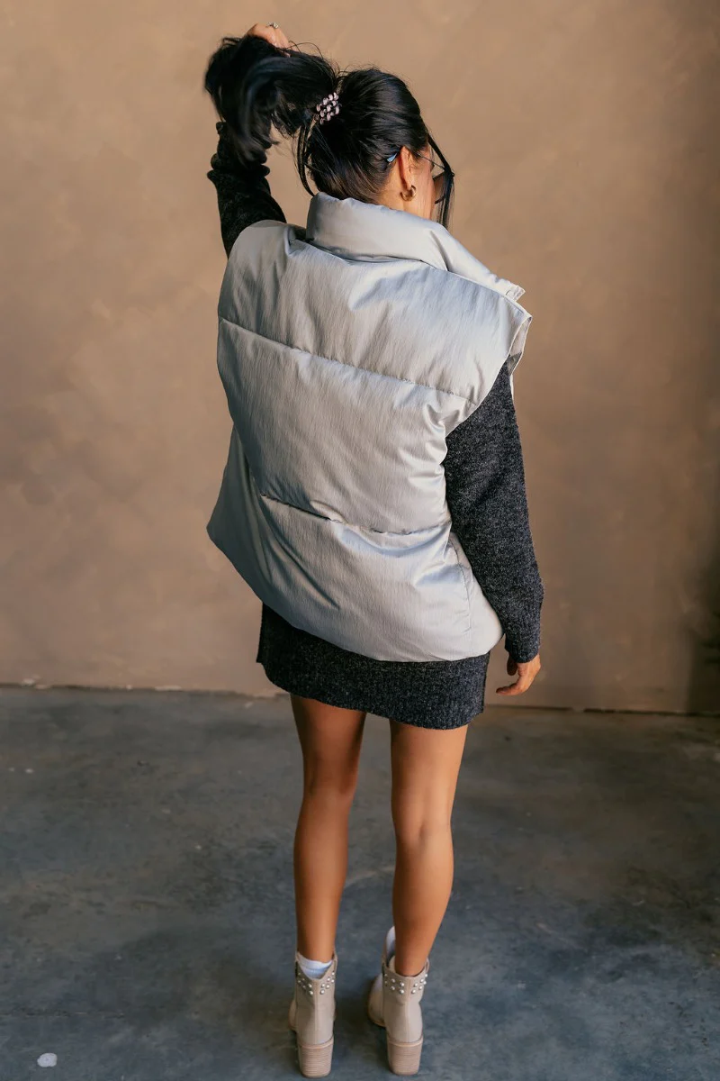 Reagan Grey Oversized Puffer Vest - Image 6