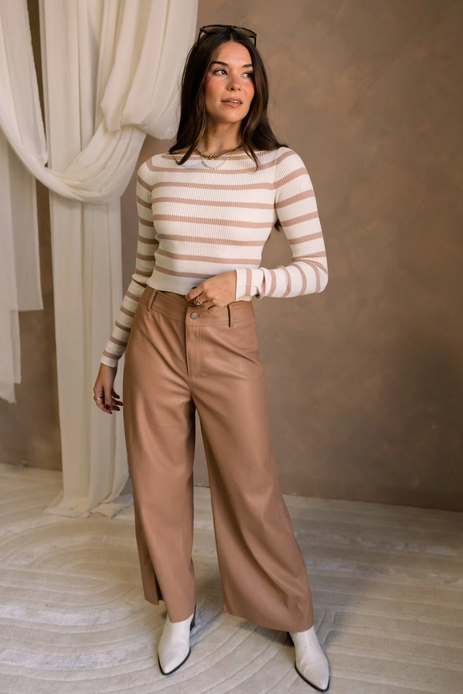 Reagan Tan Faux-Leather Pants