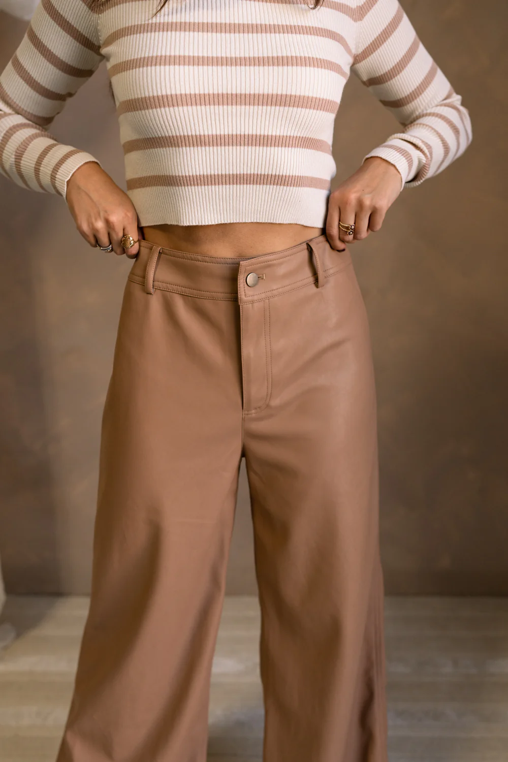 Reagan Tan Faux-Leather Pants - Image 6
