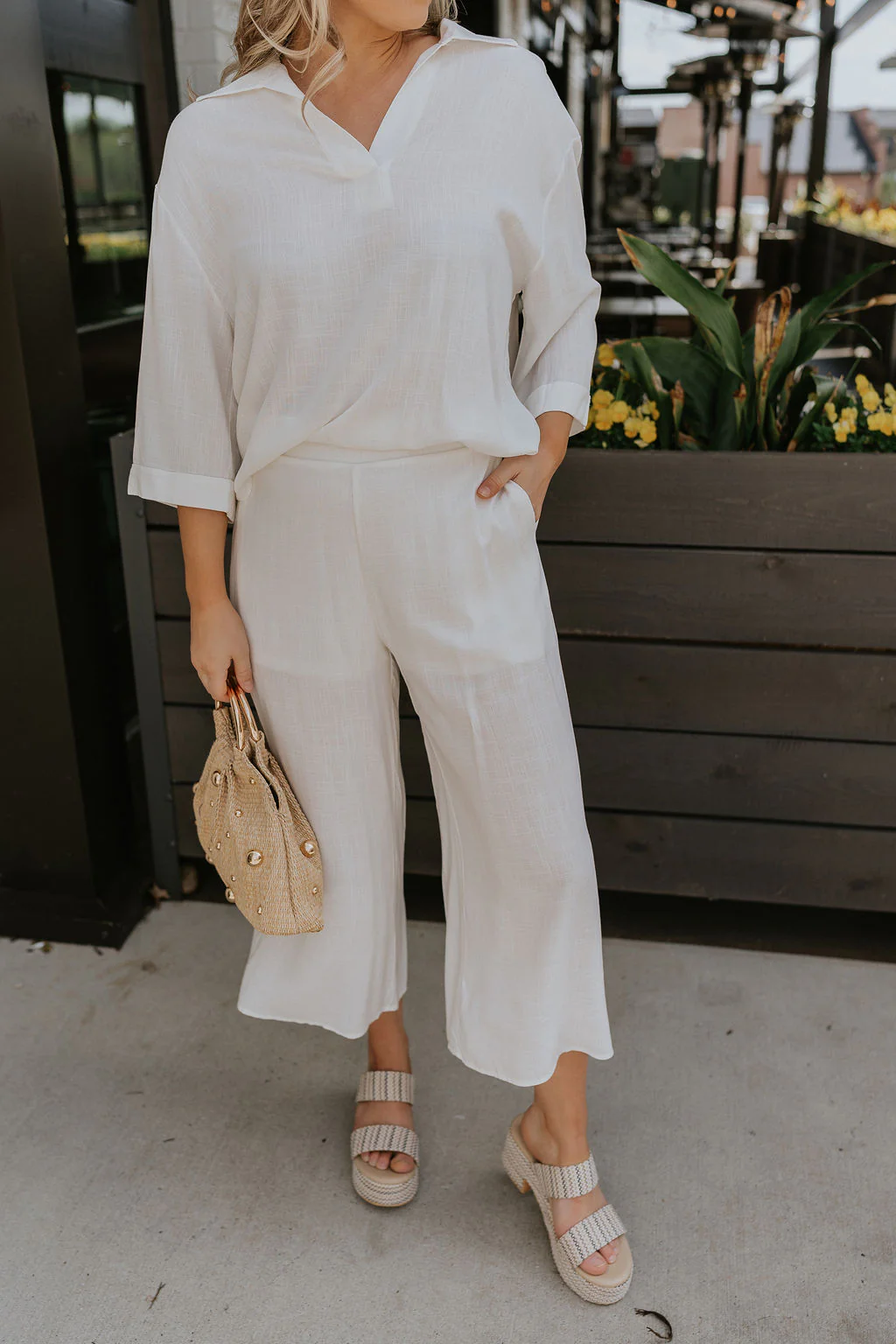 Rebecca Ivory Linen Cropped Pants - Image 3