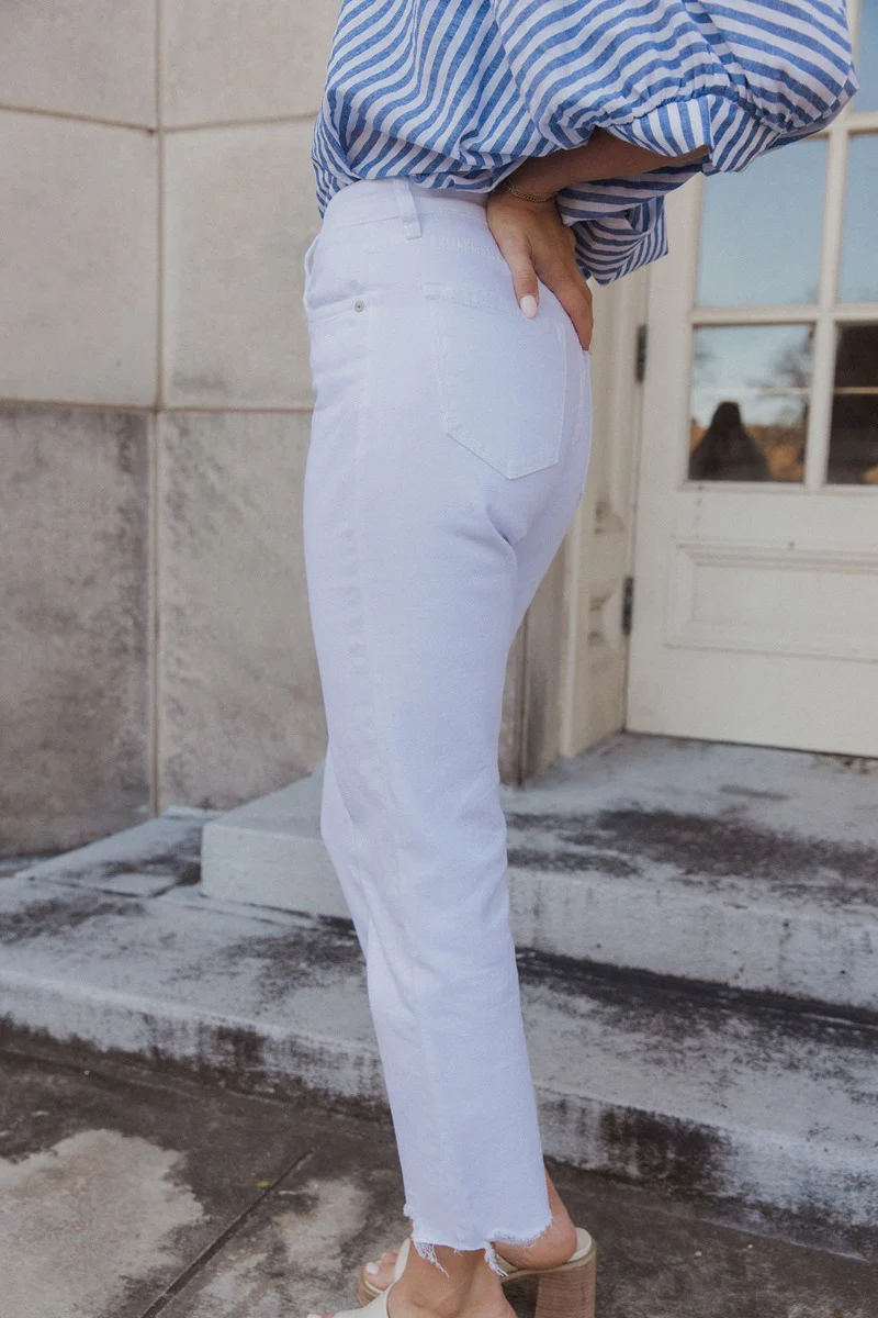 Rebecca White Denim Fray Straight Leg Jeans - Image 4