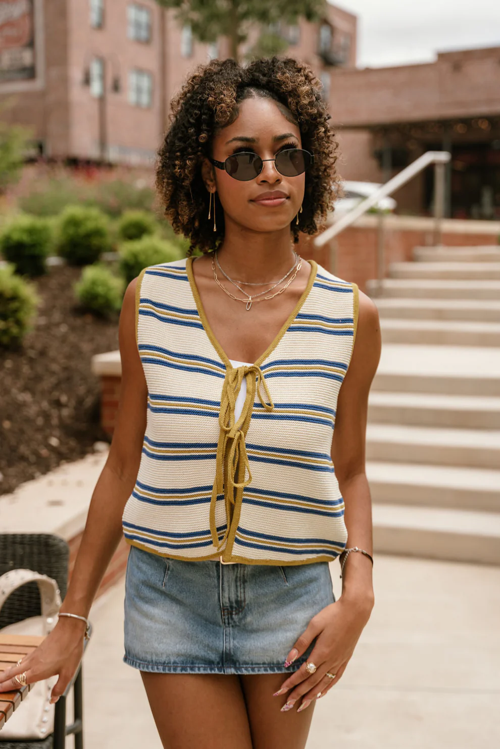 Remi Cream Multi Striped Tie-Front Vest