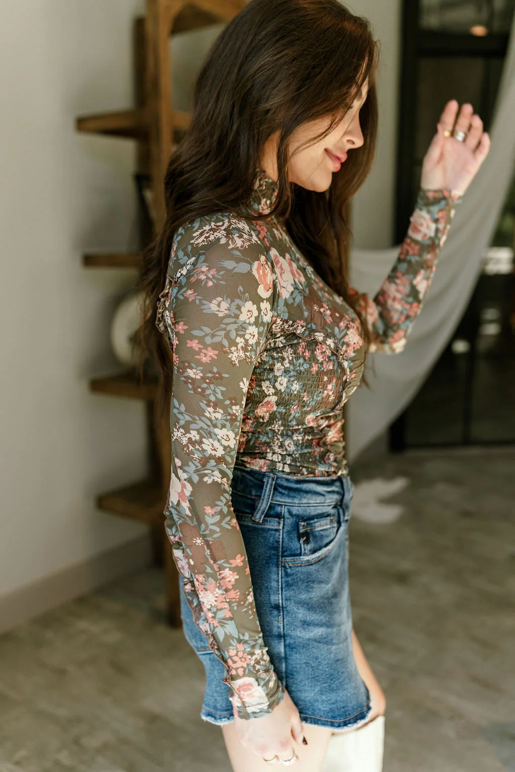 Remy Olive Floral Mesh Top - Image 3