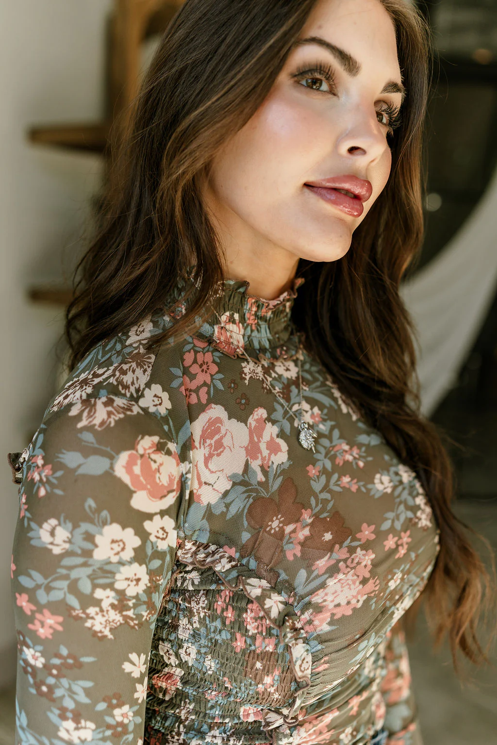 Remy Olive Floral Mesh Top - Image 4