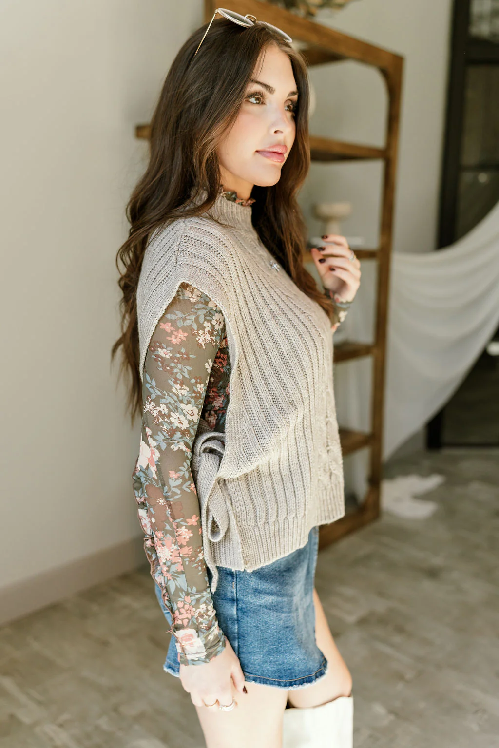 Remy Olive Floral Mesh Top - Image 5