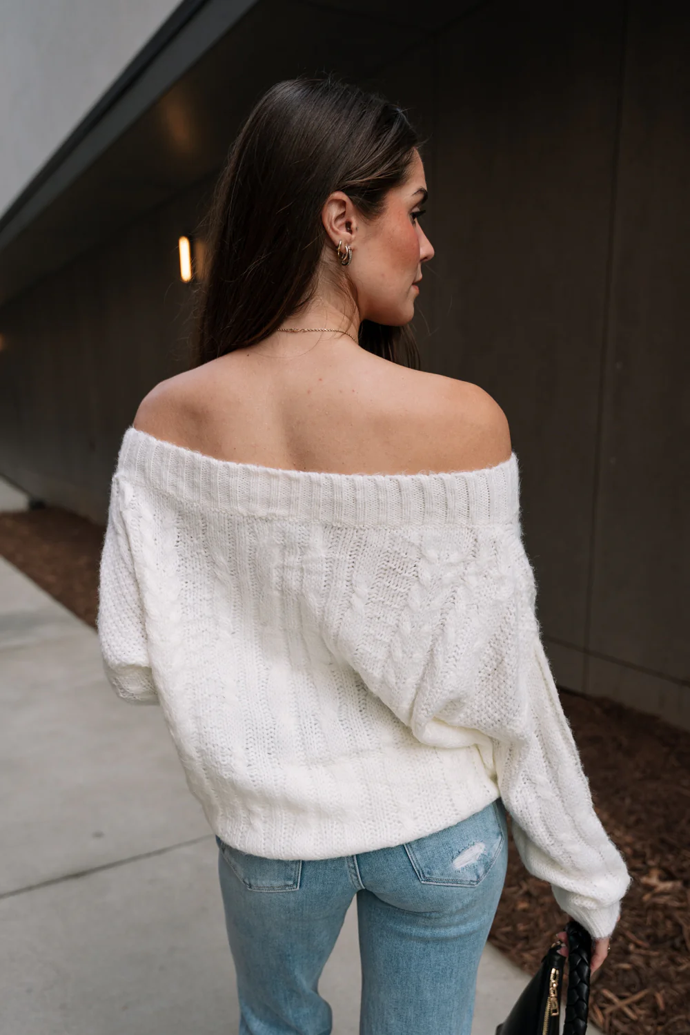 Rhea Ivory Cable Knit Off-The-Shoulder Sweater - Image 3