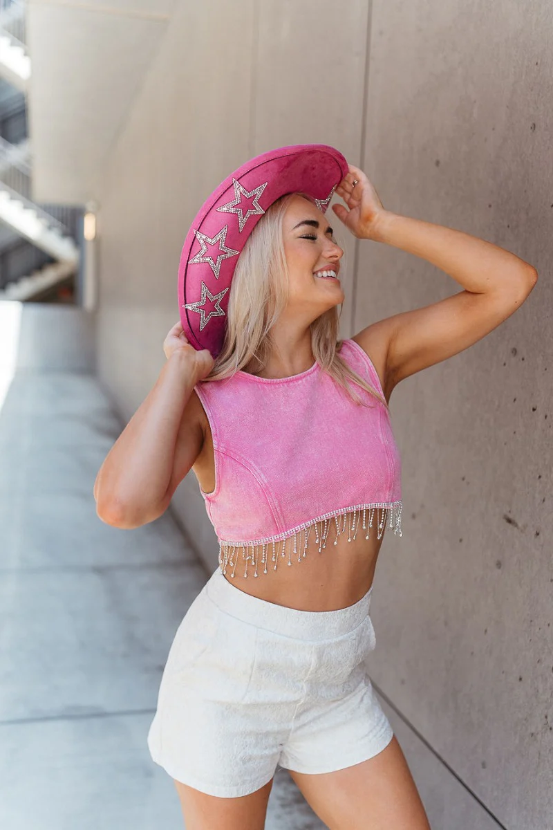 Rhinestone Cowgirl Hat in Hot Pink - Image 3