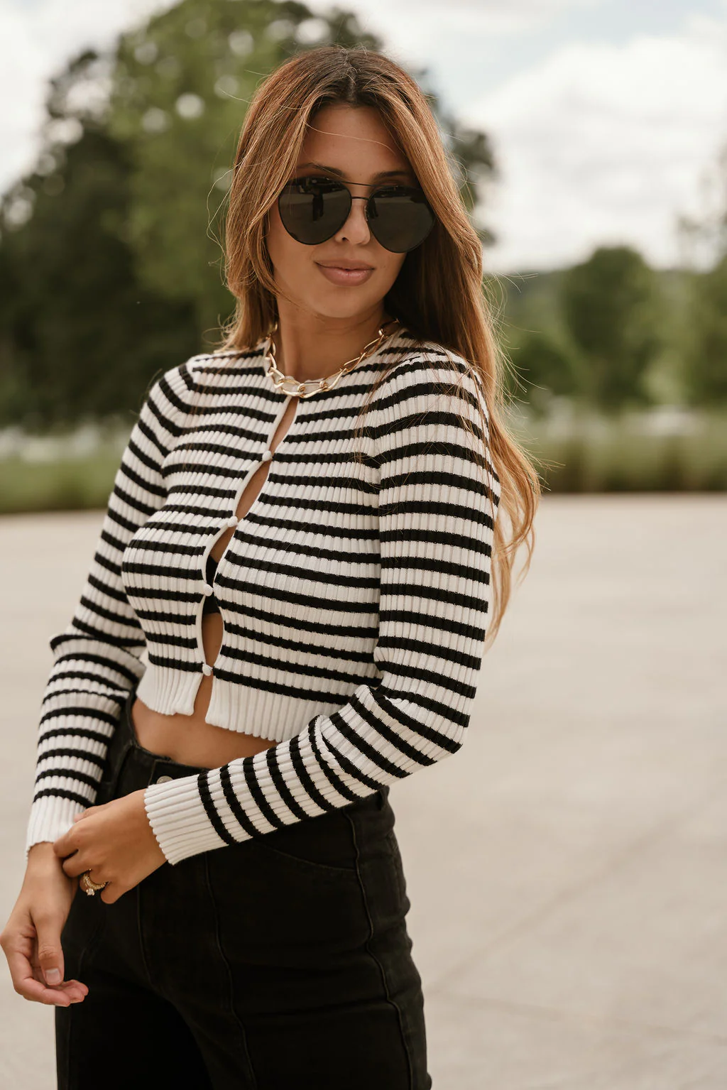 Danielle Black & White Stripe Cardigan - Image 2