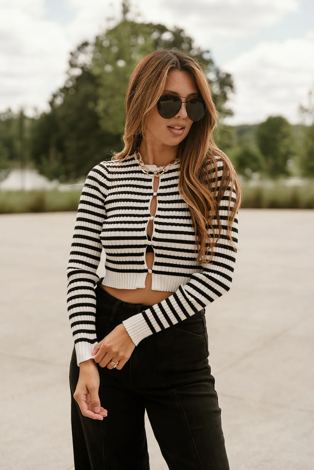 Danielle Black & White Stripe Cardigan - Image 5