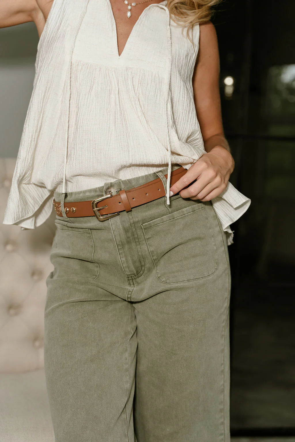 Riley Brown & Gold Stud Faux Leather Belt - Image 4