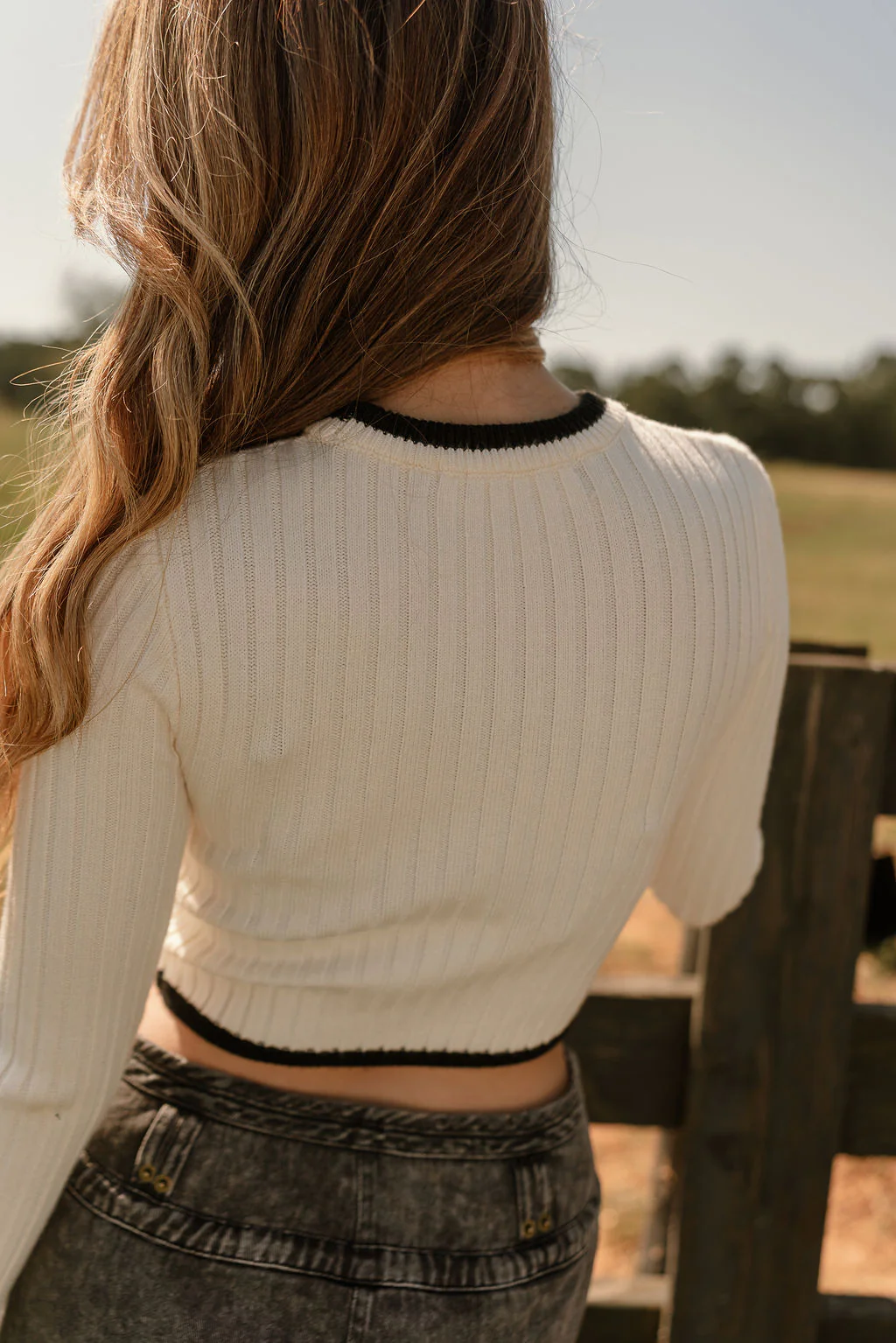 Riley Cream & Black Trim Cropped Sweater - Image 6