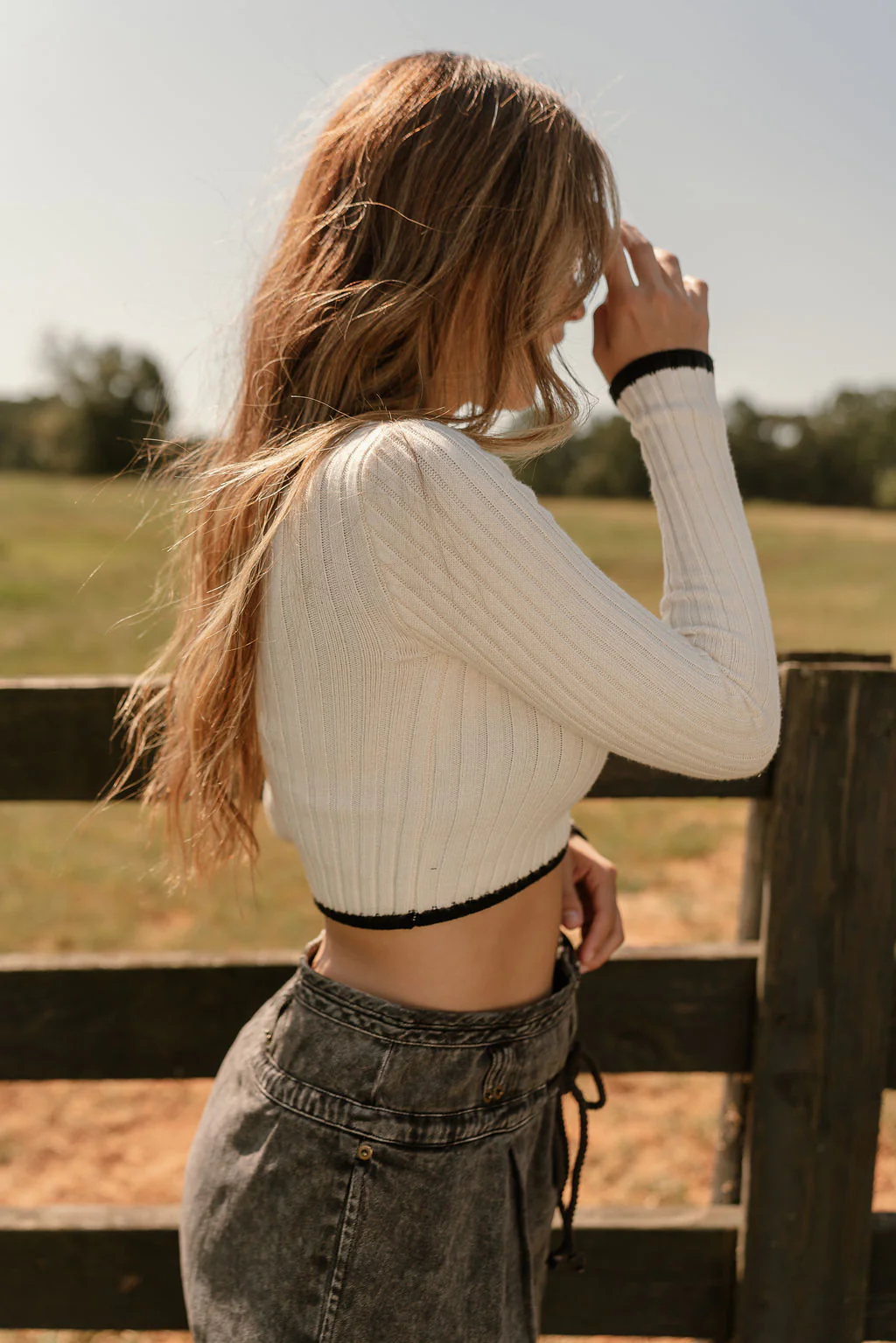 Riley Cream & Black Trim Cropped Sweater - Image 7