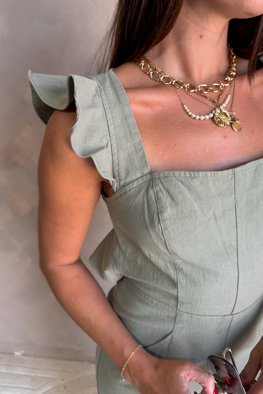 Robin Olive Ruffle Jumpsuit - Image 2