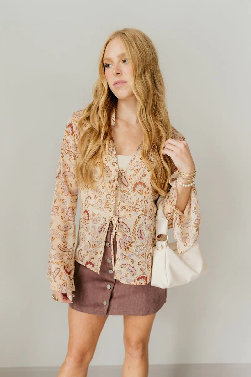 Rosalee Printed Tie-Front Long Sleeve Top - Image 2