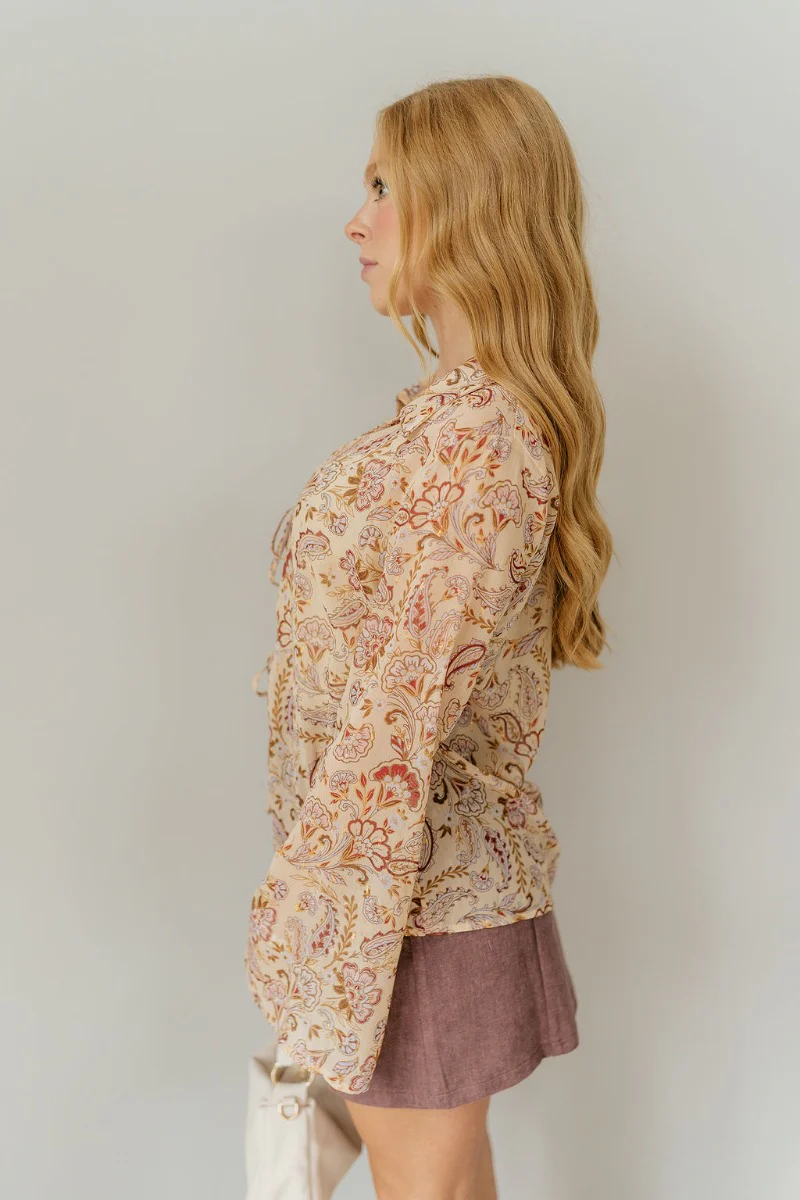 Rosalee Printed Tie-Front Long Sleeve Top - Image 4