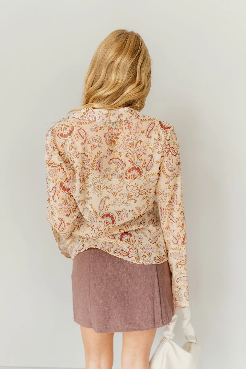Rosalee Printed Tie-Front Long Sleeve Top - Image 5