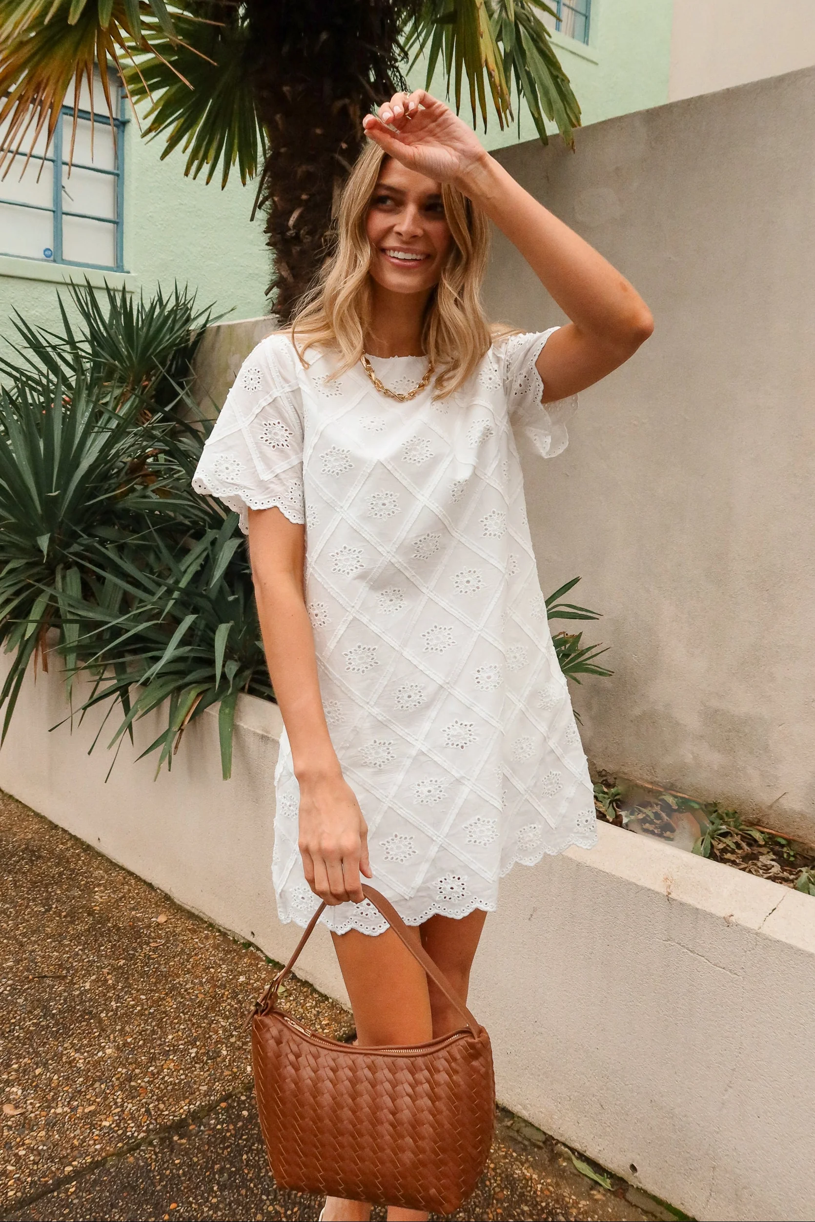 Rosaline White Eyelet Mini Dress