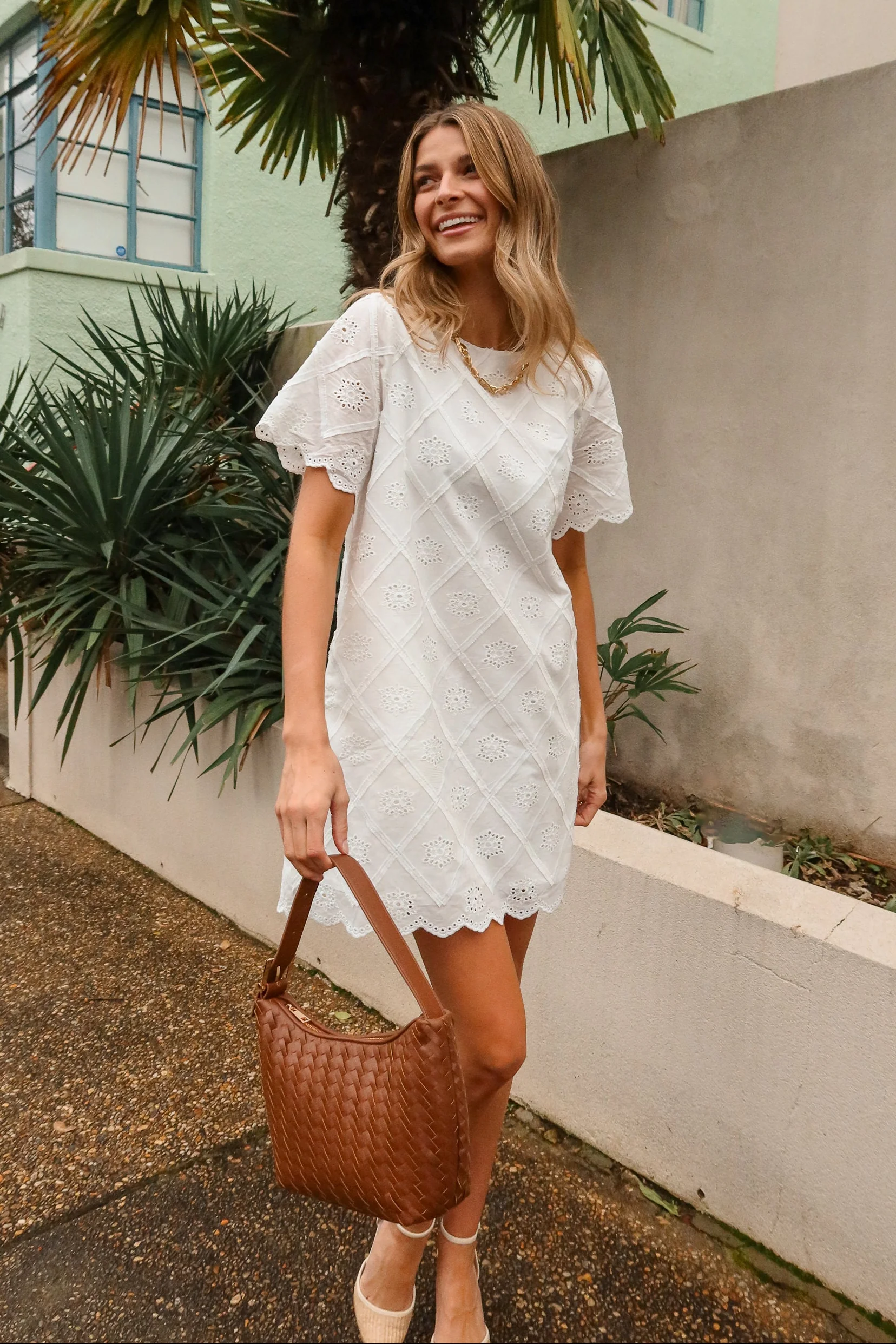 Rosaline White Eyelet Mini Dress - Image 2