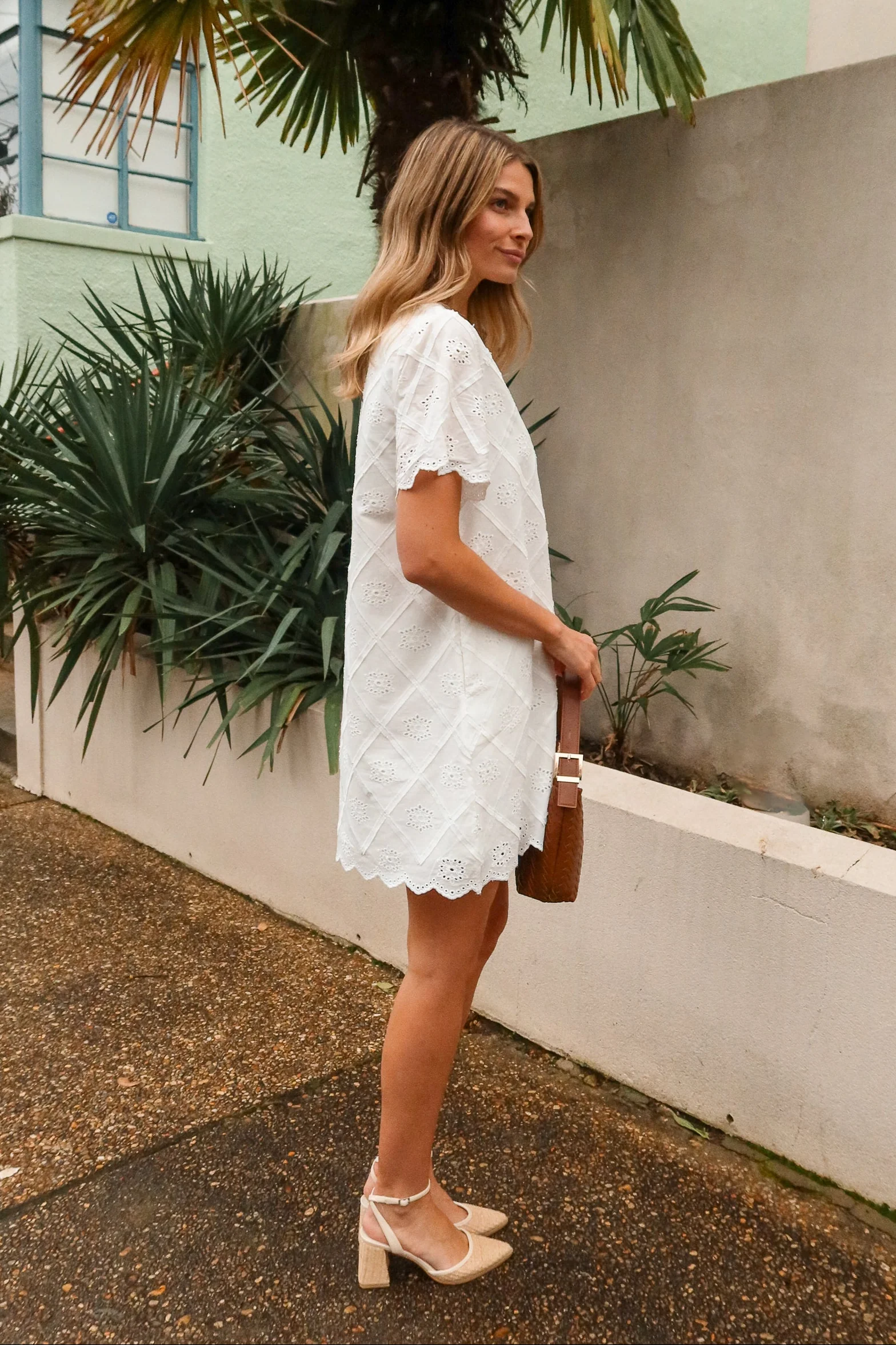 Rosaline White Eyelet Mini Dress - Image 3