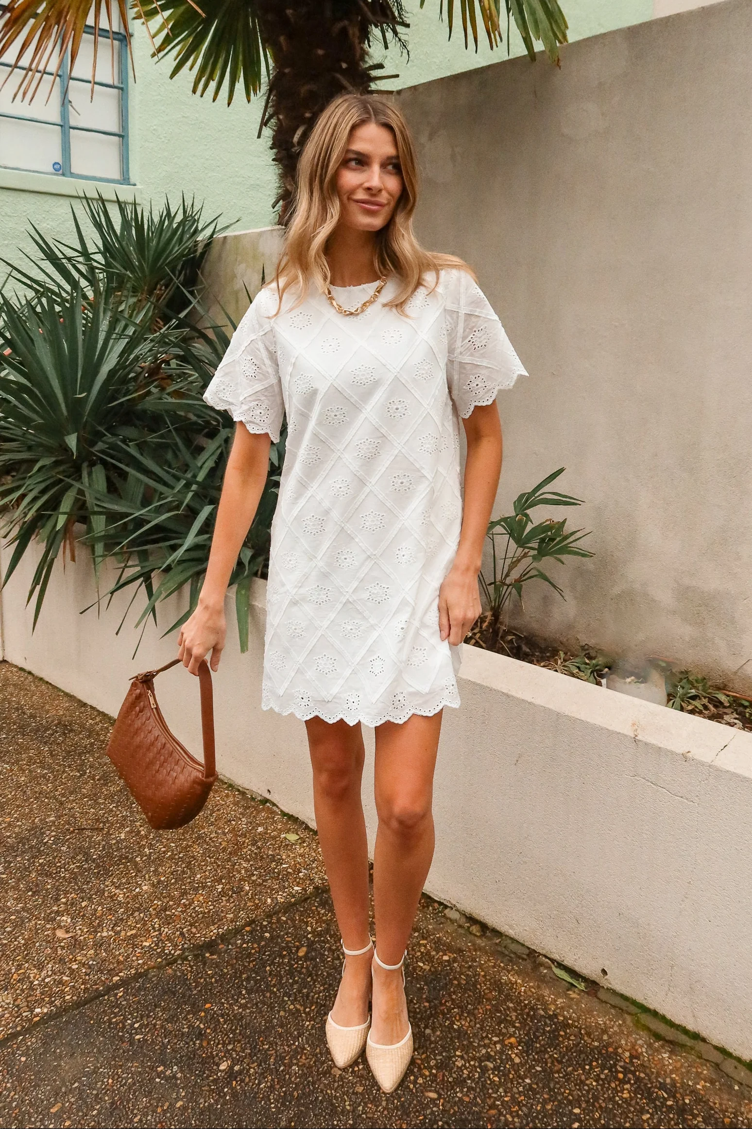 Rosaline White Eyelet Mini Dress - Image 6
