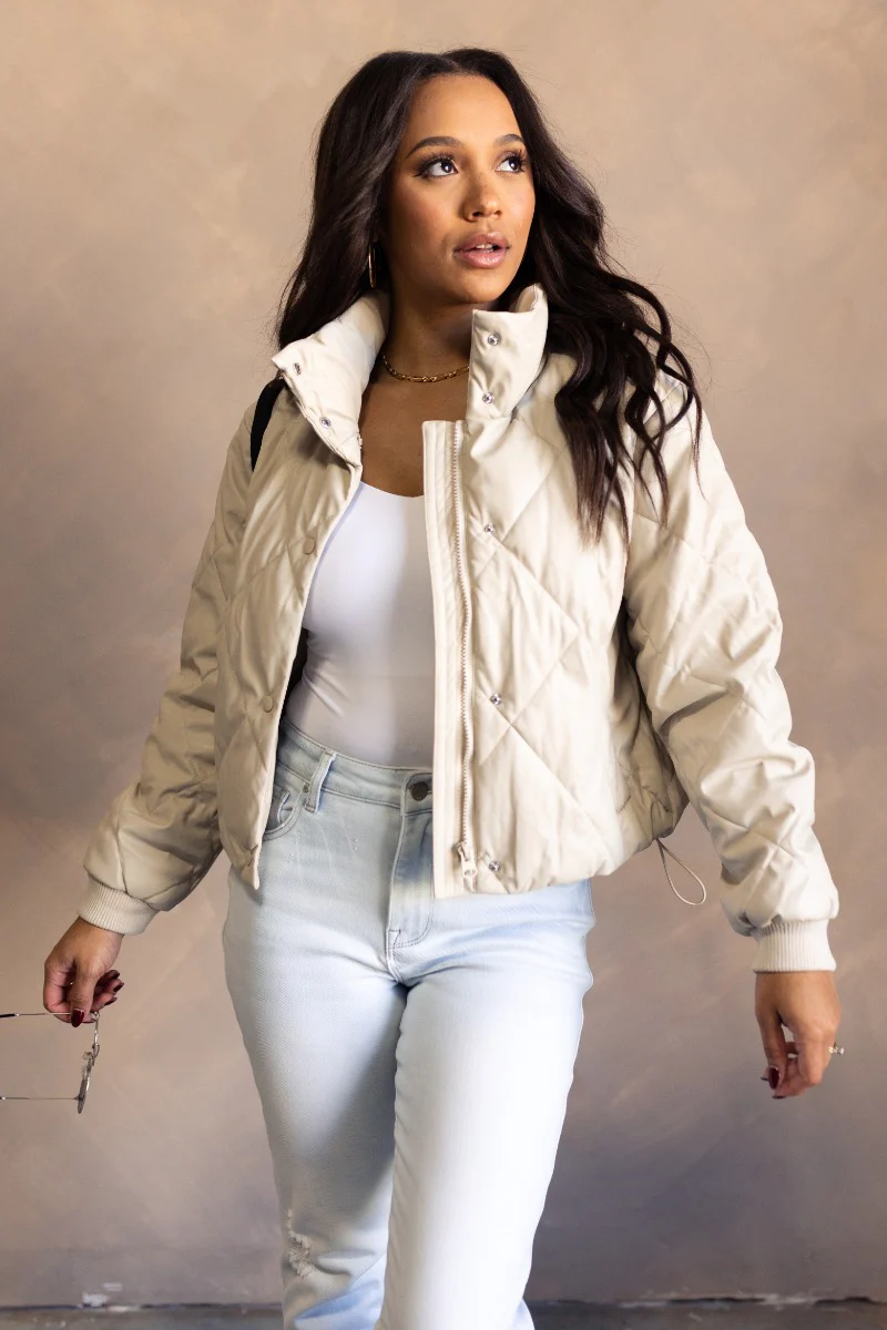 Rowan Cream Faux Leather Long Sleeve Jacket - Image 3