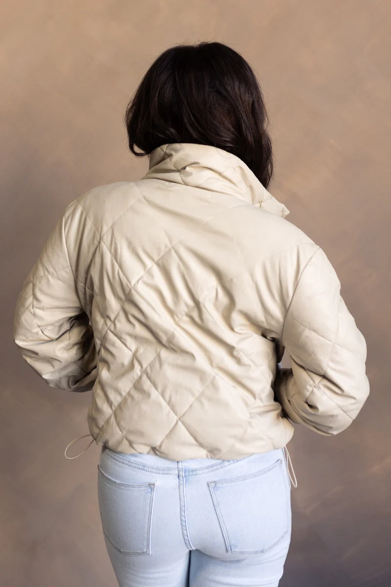 Rowan Cream Faux Leather Long Sleeve Jacket - Image 6