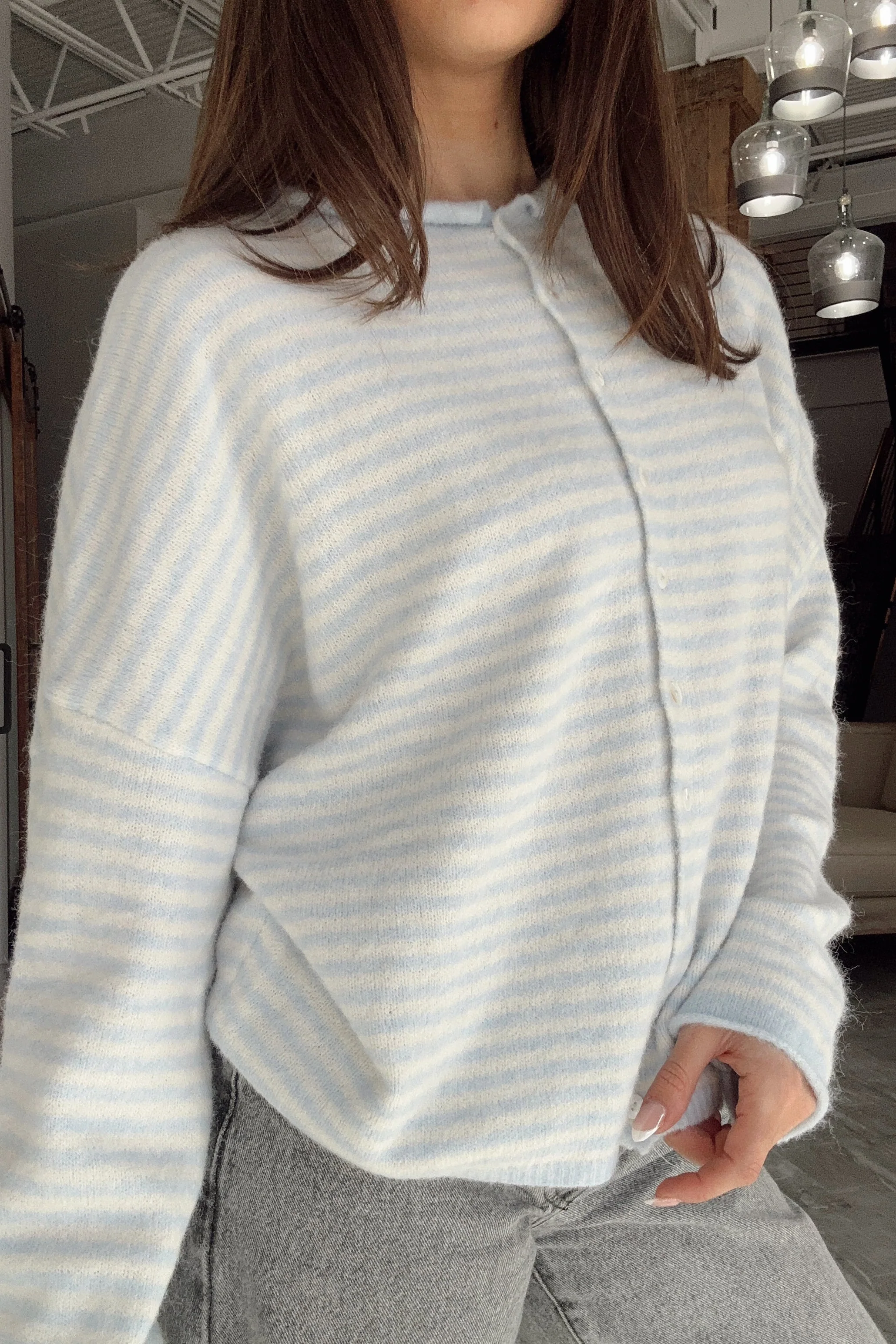 Rowyn Light Blue & Cream Stripe Cardigan - Image 2