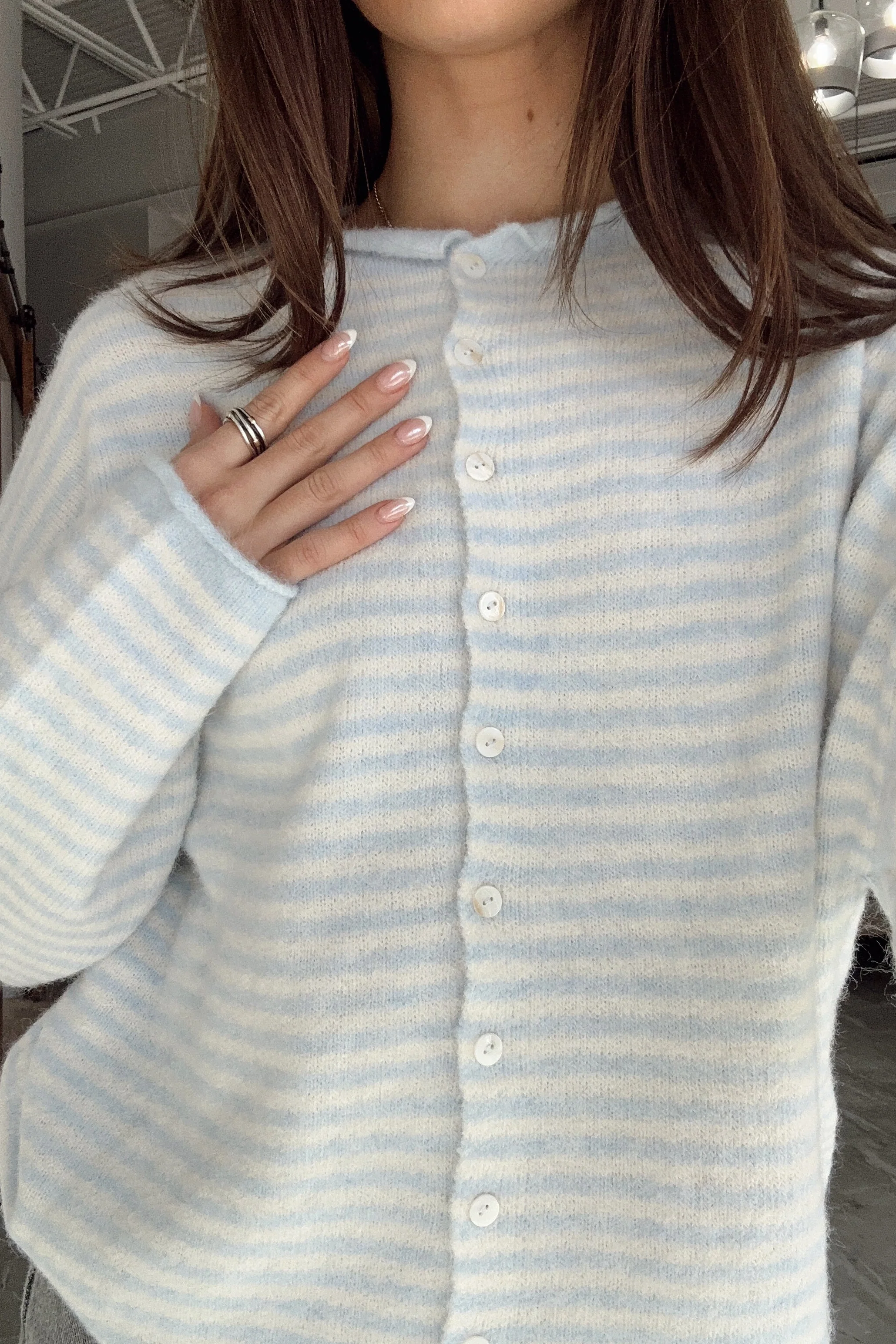Rowyn Light Blue & Cream Stripe Cardigan - Image 3