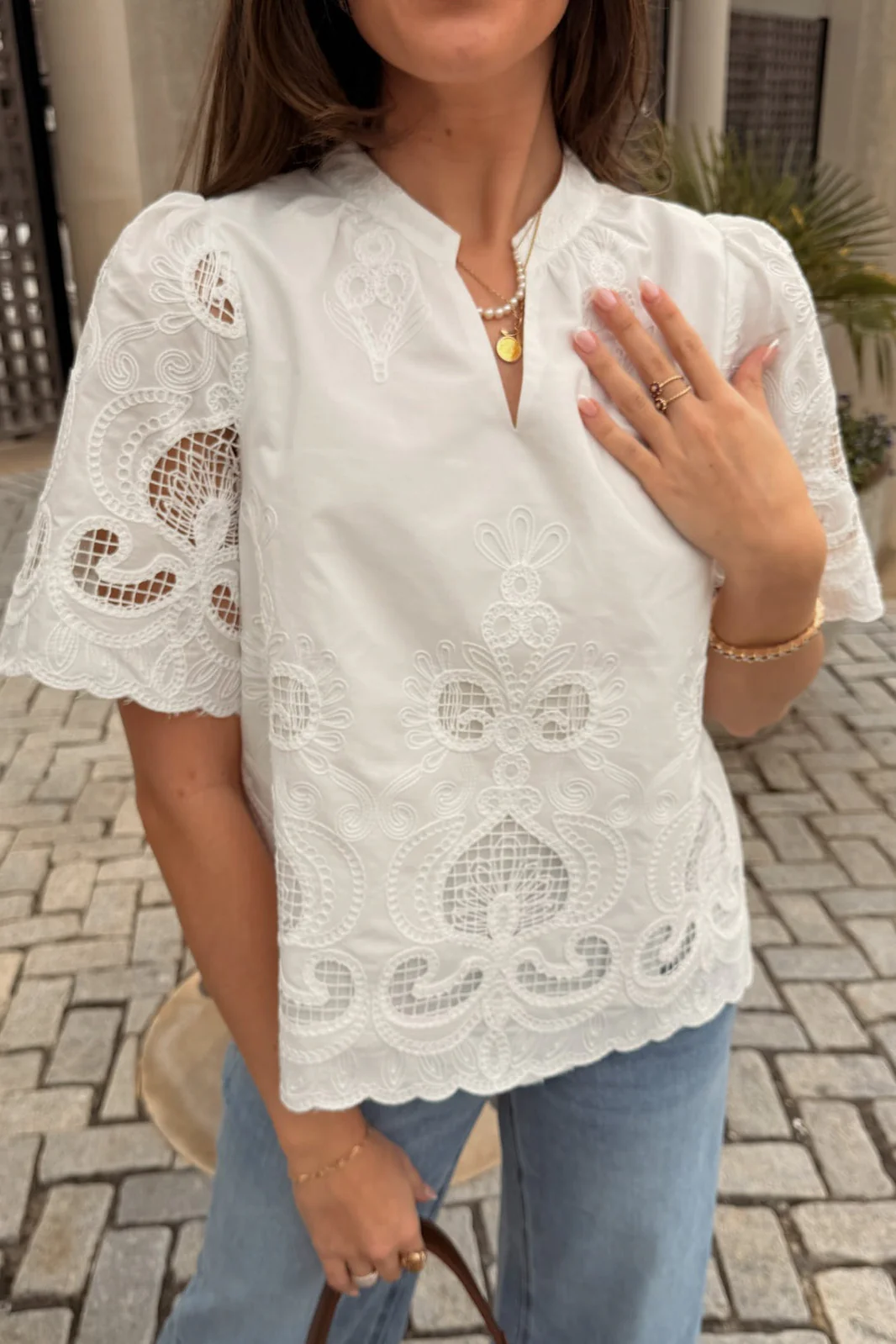 Rowyn White Eyelet Stitch Scallop Top - Image 2