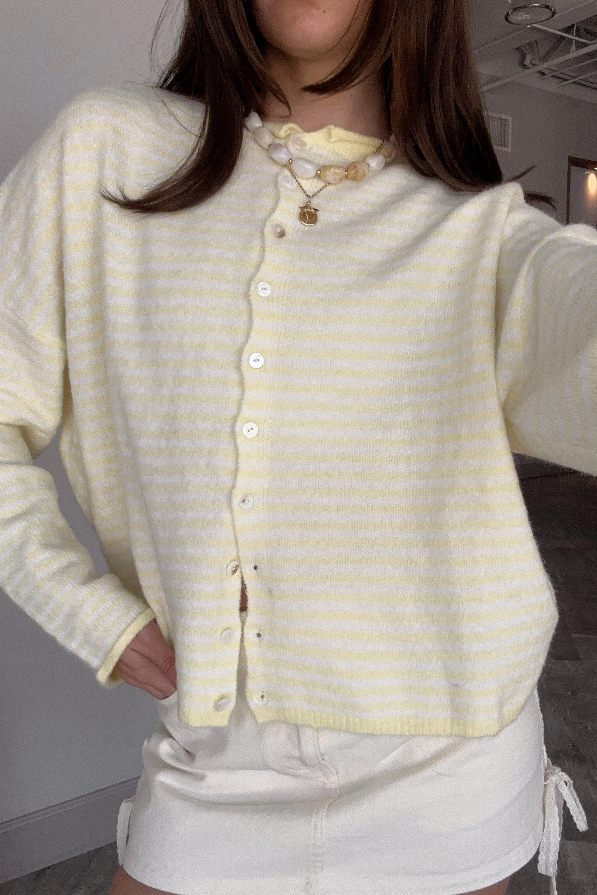 Rowyn Yellow & White Stripe Cardigan - Image 2