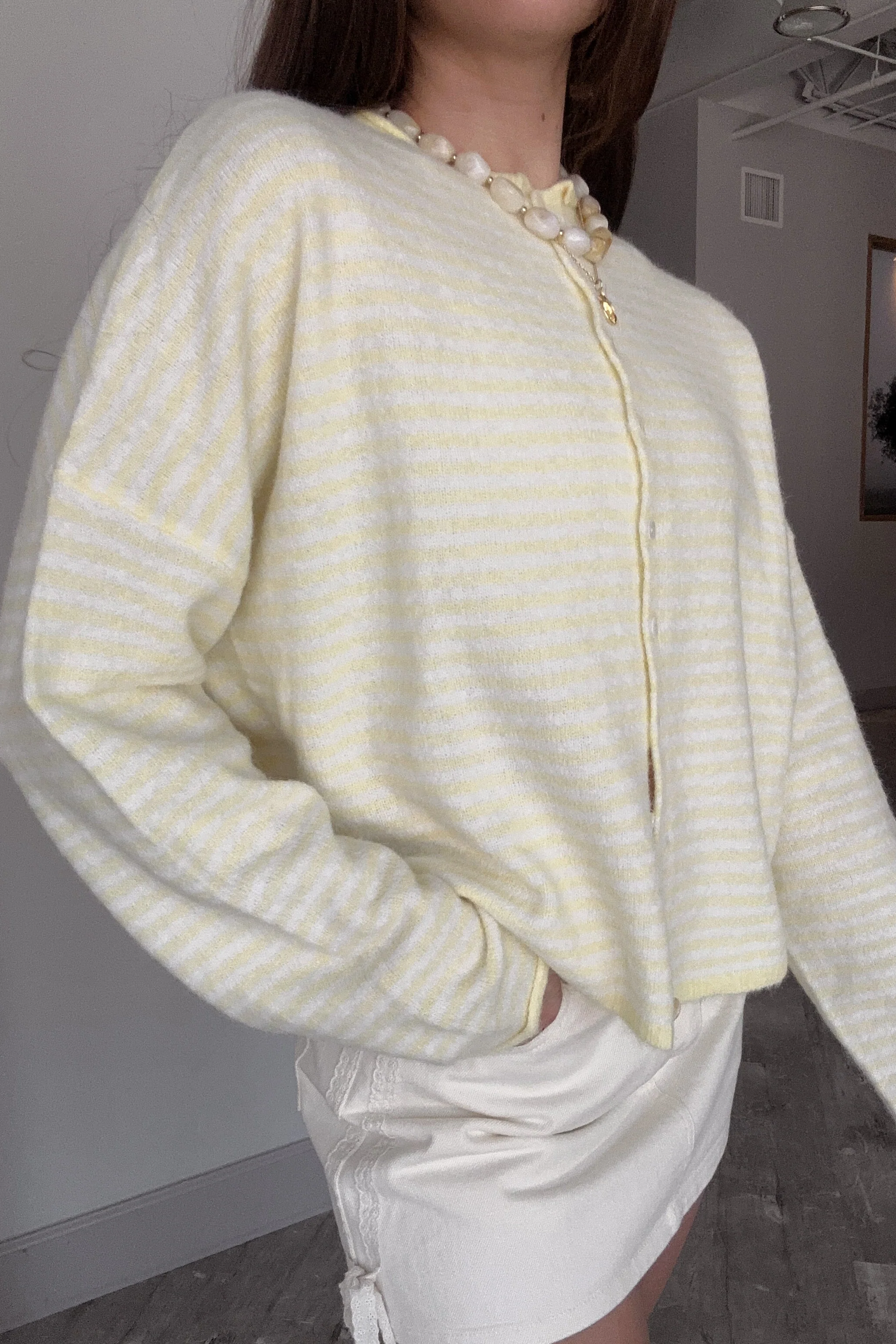 Rowyn Yellow & White Stripe Cardigan - Image 3