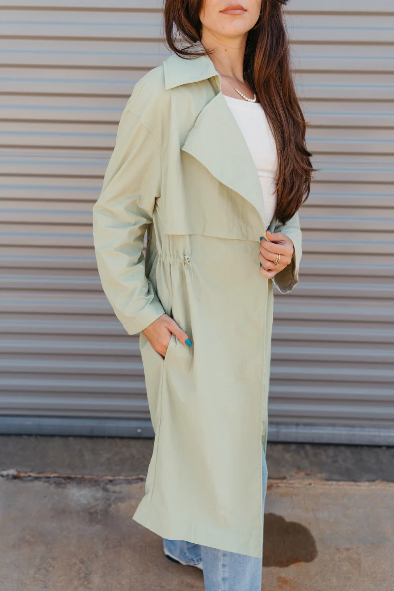 Roxi Light Green Trench Coat - Image 3