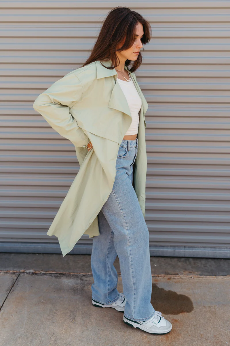 Roxi Light Green Trench Coat - Image 4