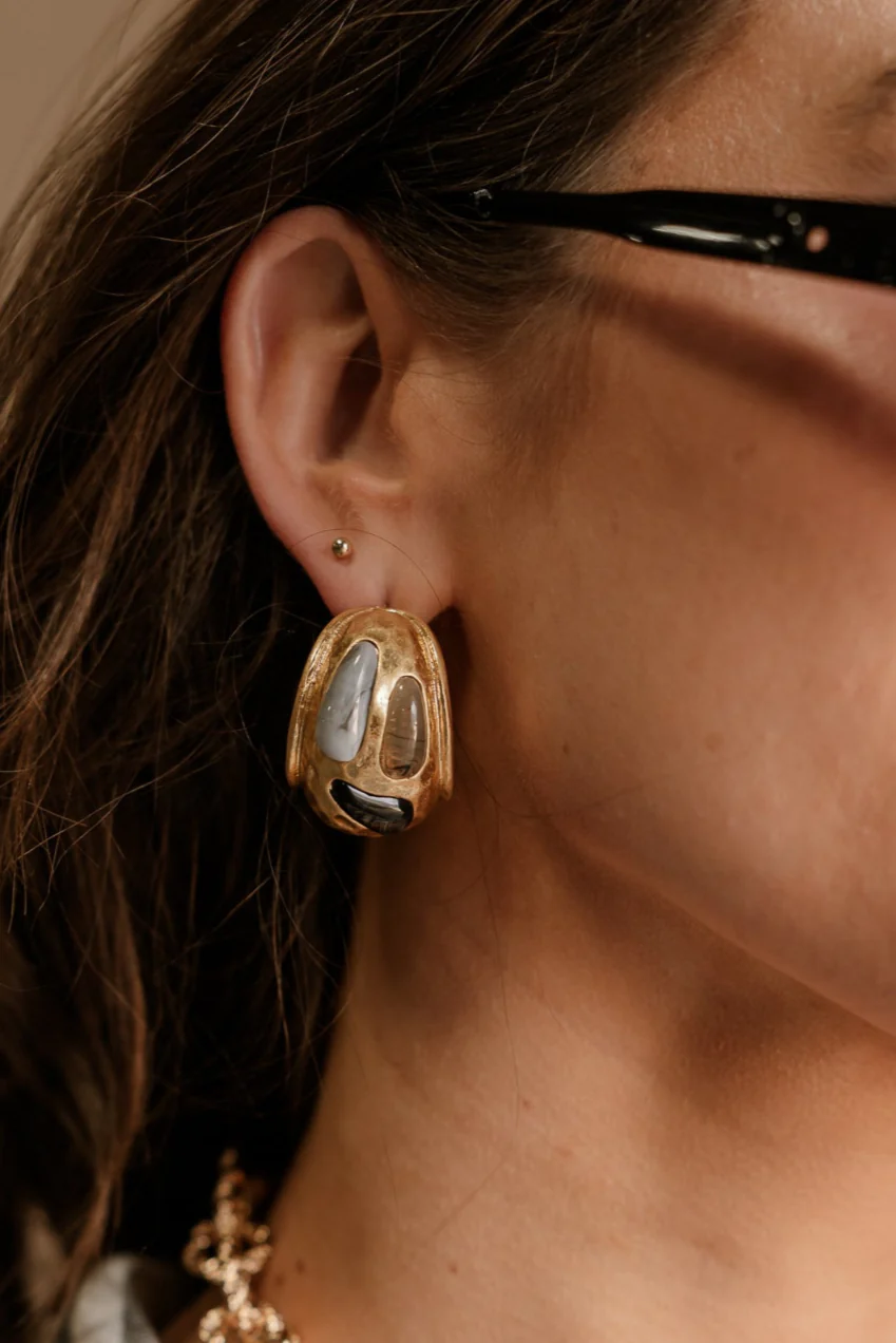 Roxy Brushed Gold & Stone Hoop Earrings