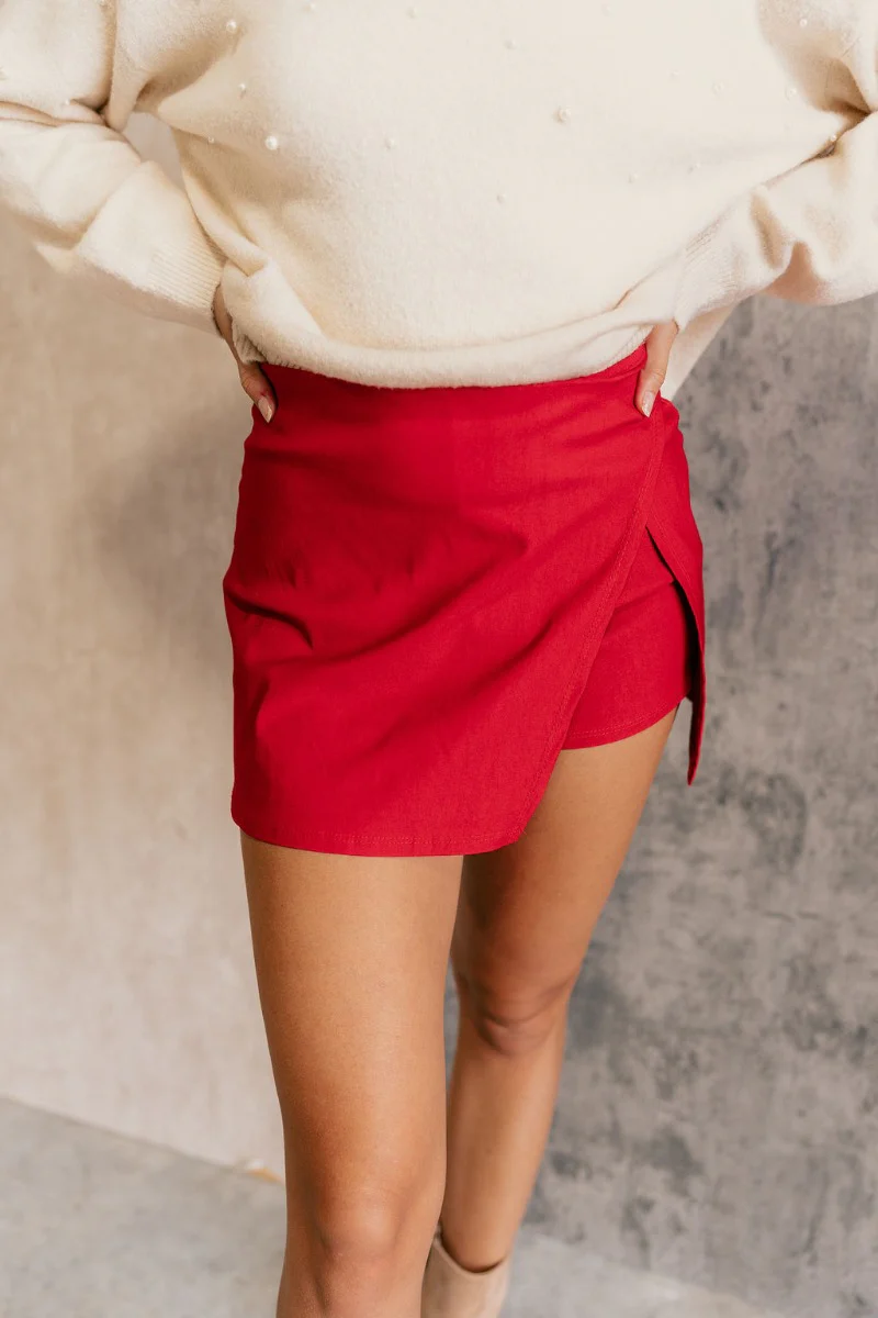 Ruby Red Slit Detail Mini Skort