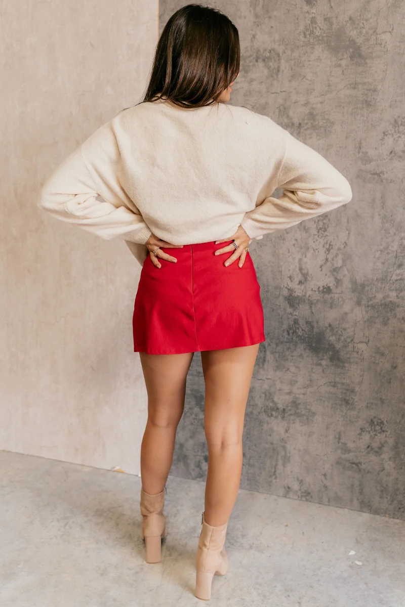 Ruby Red Slit Detail Mini Skort - Image 6
