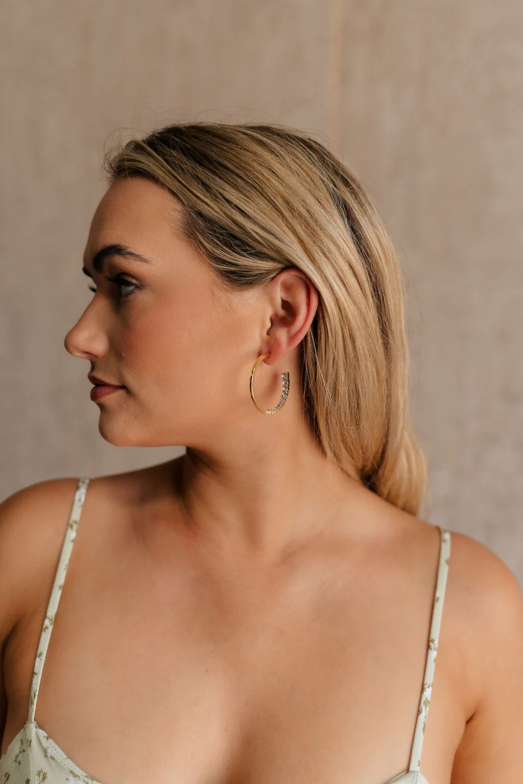 Rylee Gold & Rhinestone Open Hoop Earring