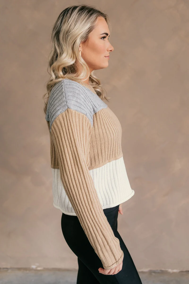 Rylee Taupe Multi Striped Long Sleeve Sweater - Image 5
