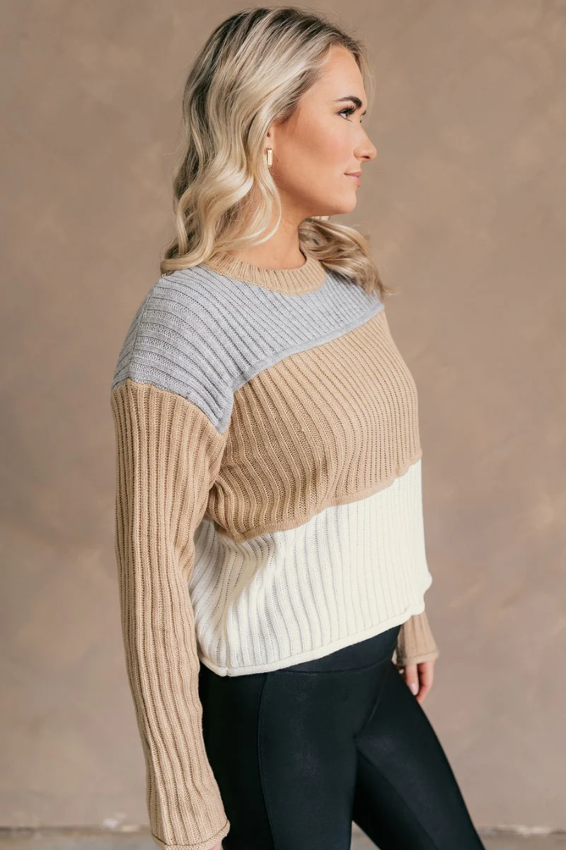 Rylee Taupe Multi Striped Long Sleeve Sweater - Image 6