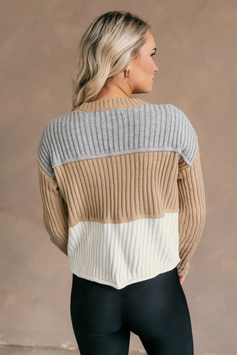 Rylee Taupe Multi Striped Long Sleeve Sweater - Image 8