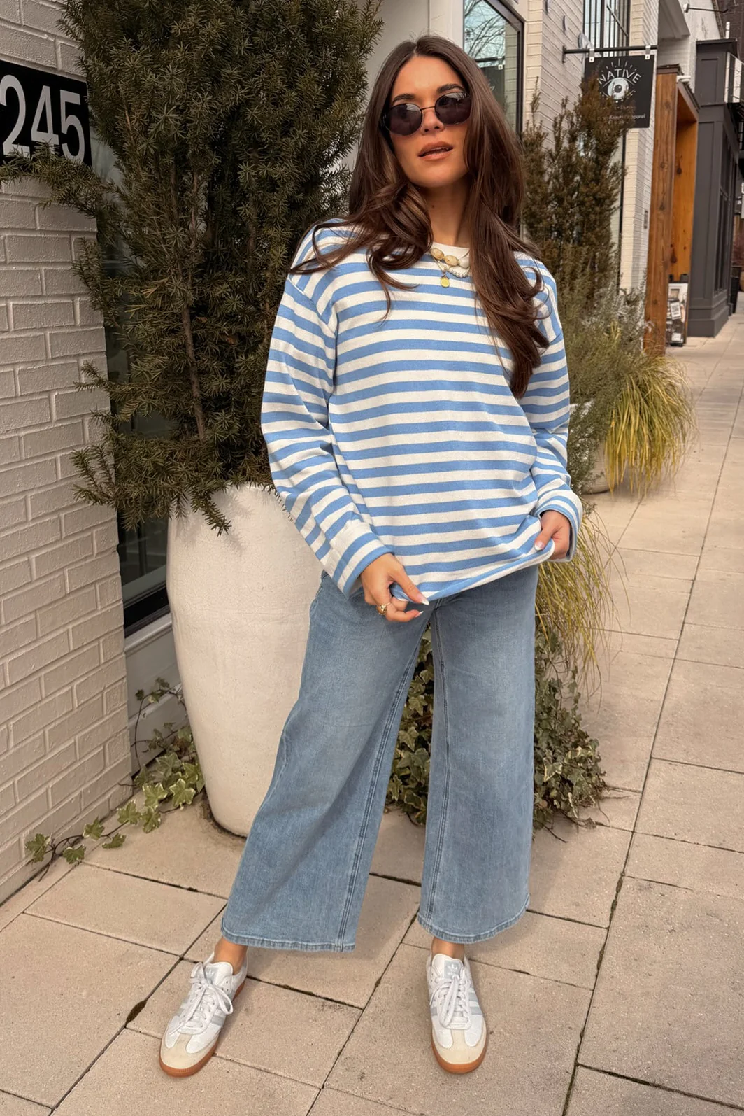Rylie Blue & White Stripe Long Sleeve Top - Image 5