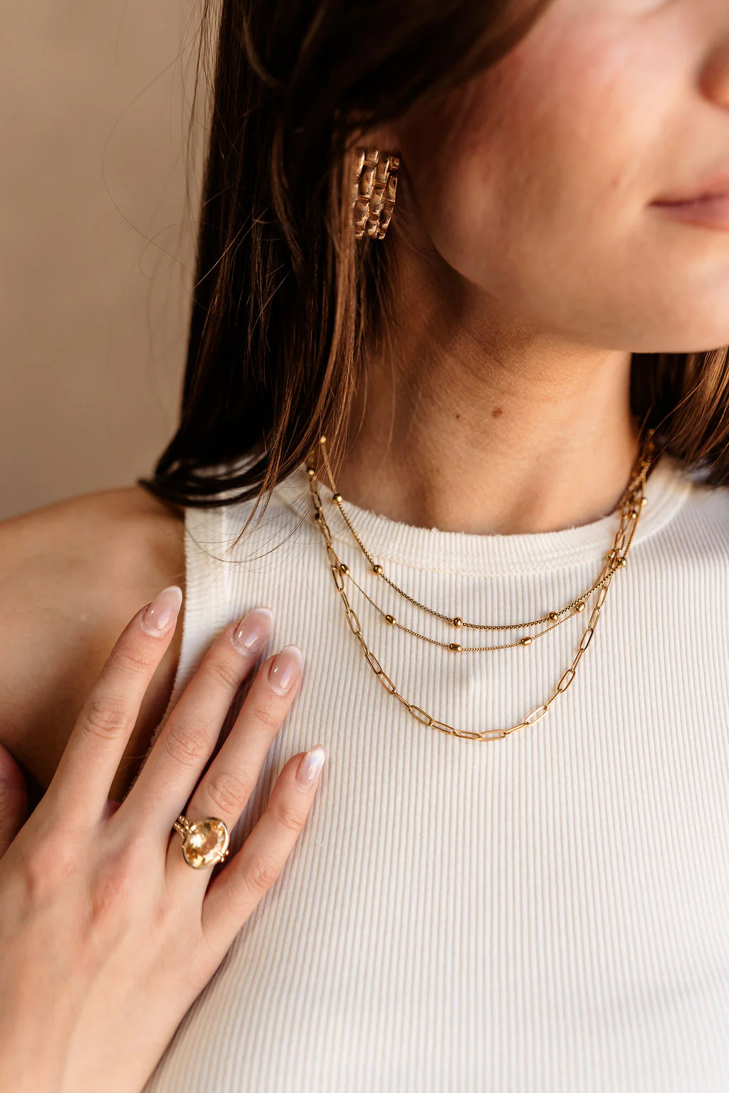 Sabrina Gold Triple Layered Chain Necklace - Image 2
