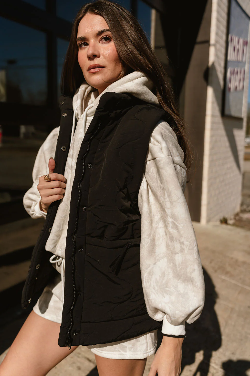Sadie Black Tie Detail Puffer Vest - Image 4
