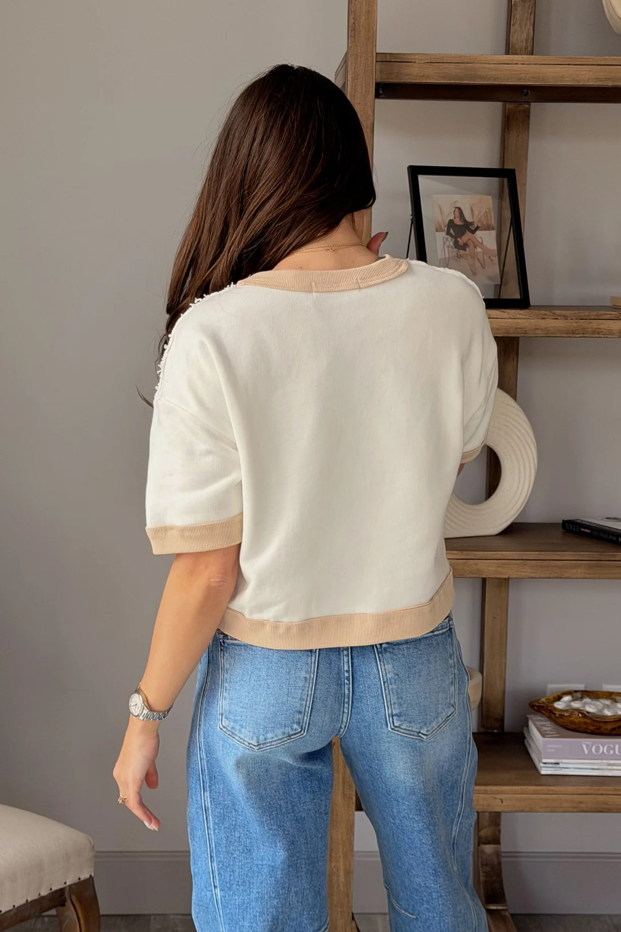 Sadie White & Taupe Short Sleeve Top - Image 5