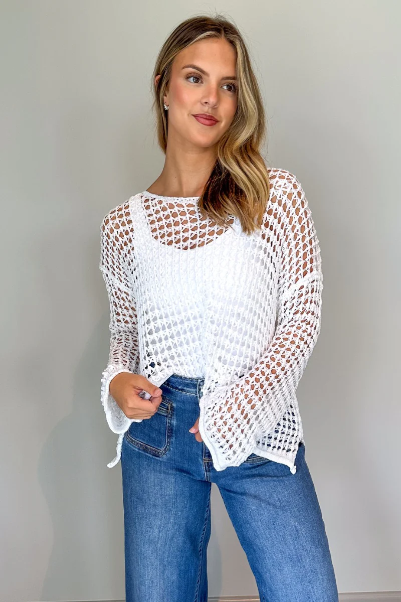 Sahara Ivory Crochet Knit Long Sleeve Sweater