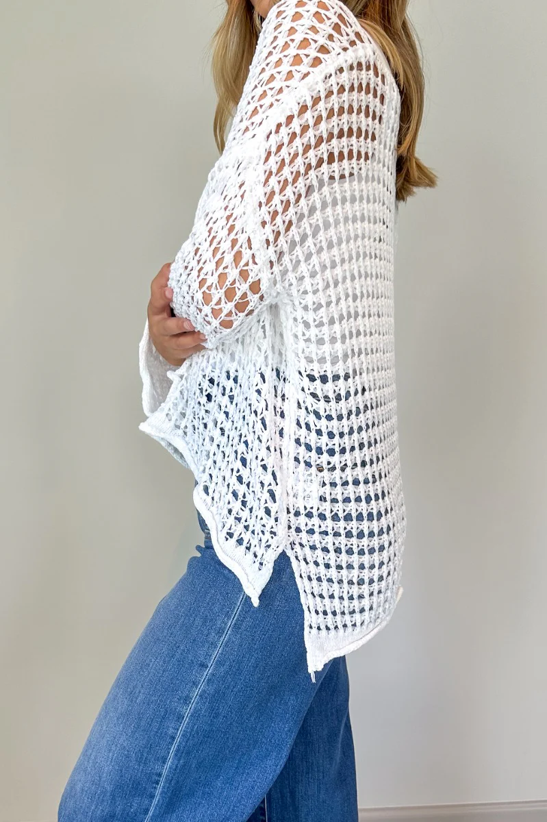 Sahara Ivory Crochet Knit Long Sleeve Sweater - Image 6
