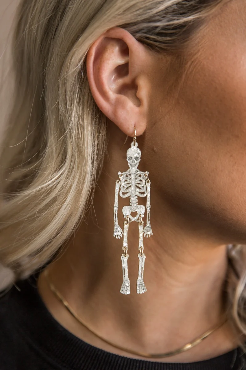 Sally White Glitter Skeleton Earrings - Image 2